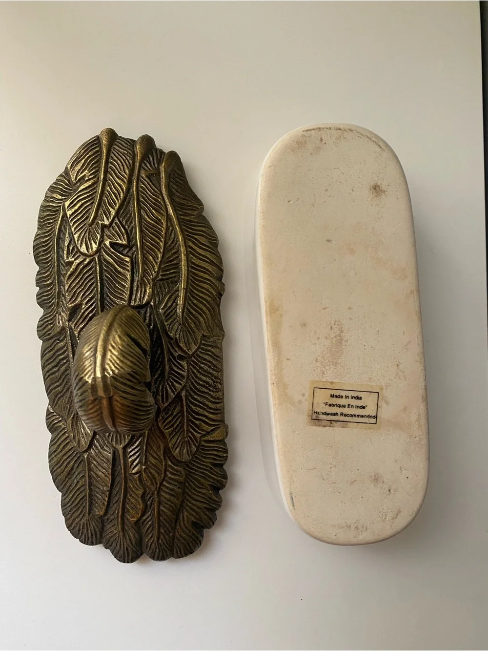 ANTHROPOLOGIE BUTTER DISH METAL LID WITH FEATHERS 🪶